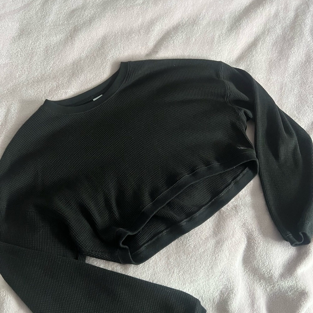 TNA Black Cropped Waffle Top